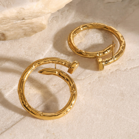 1 paire de boucles d'oreilles puces pour femme, style géométrique simple, en acier inoxydable plaqué or. 2