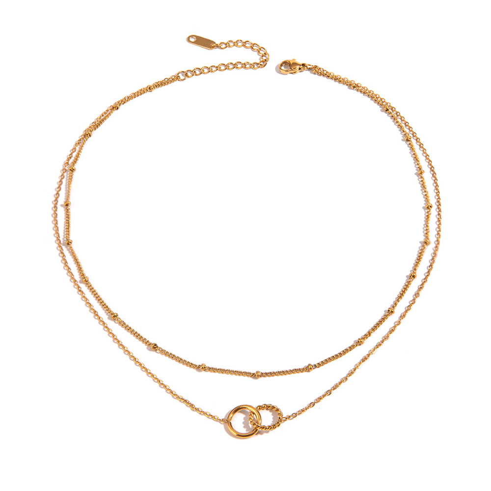 Colliers Superposés Pour Femmes, Série Simple, En Acier Inoxydable Plaqué Or , Forme Annulaire Simple, 1 Pièce Image6