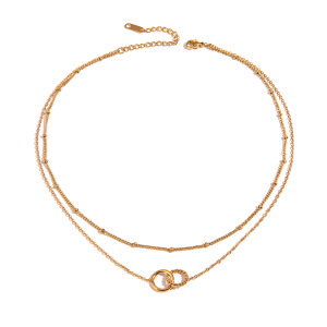 Colliers Superposés Pour Femmes, Série Simple, En Acier Inoxydable Plaqué Or , Forme Annulaire Simple, 1 Pièce h5 Image6