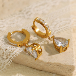 1 Paire De Boucles D'Oreilles Pendantes Élégantes En Acier Titane Plaqué Or  Avec Strass Pour Femme, Série Luxueuse h5 Image4