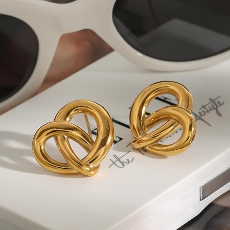 1 paire de boucles d'oreilles puces pour femme, collection Fascinating Series, forme nœud cœur, en acier inoxydable étanche couleur or.