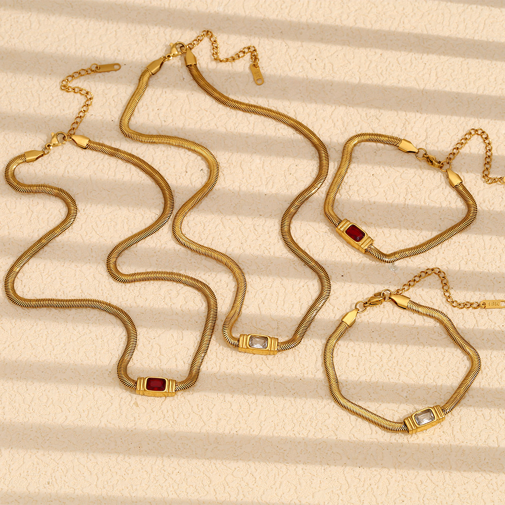 Bracelet Chaîne Femme En Acier Inoxydable Doré, Style Rétro Géométrique, Étanche, 1 Pièce, Collection Luxe. Image4