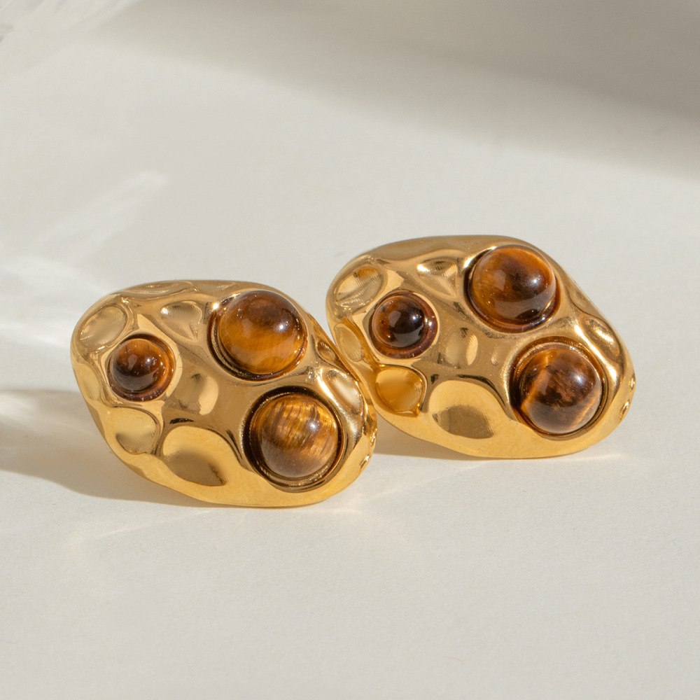 1 Paire De Boucles D'Oreilles À Tige Géométriques Rétro En Acier Inoxydable Plaqué Or Pour Femme, Série Classique h5Image2