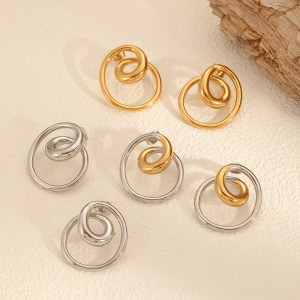 Boucles D'Oreilles Puces Pour Femme, Style Moderne, Forme Spirale Irrégulière, En Acier Inoxydable Doré, Étanches (1 Paire) h5 Image3