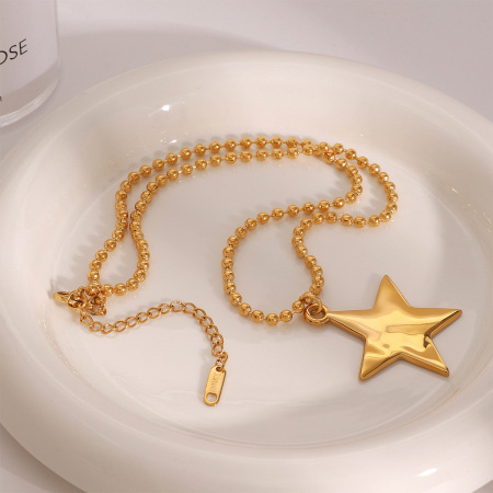 Collier pendentif femme moderne, pentagramme massif quotidien, en acier inoxydable étanche, couleur or, 1 pièce 2