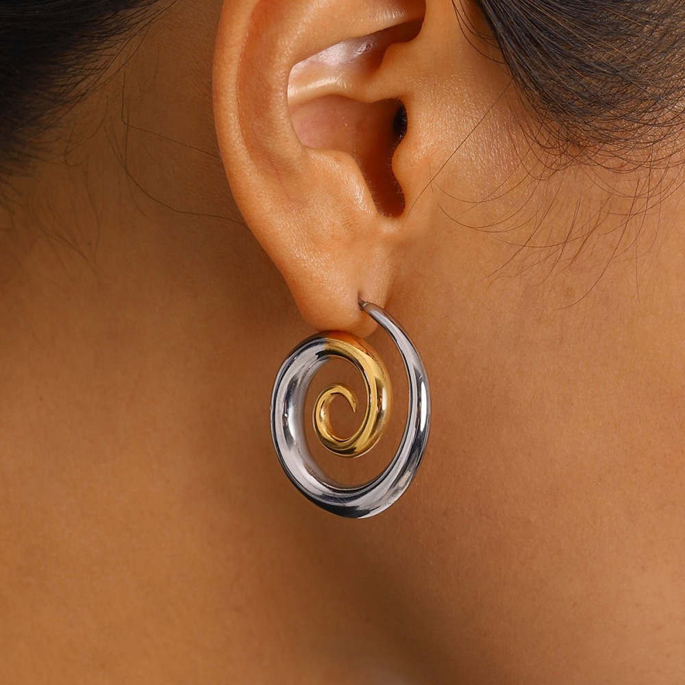 1 Paire De Boucles D'Oreilles À Tige Simples Pour Femmes, En Acier Inoxydable Plaqué Or , Série  Image6