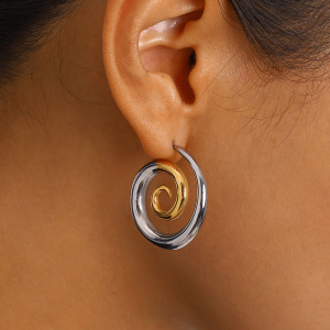 1 Paire De Boucles D'Oreilles À Tige Simples Pour Femmes, En Acier Inoxydable Plaqué Or , Série  h5 Image6