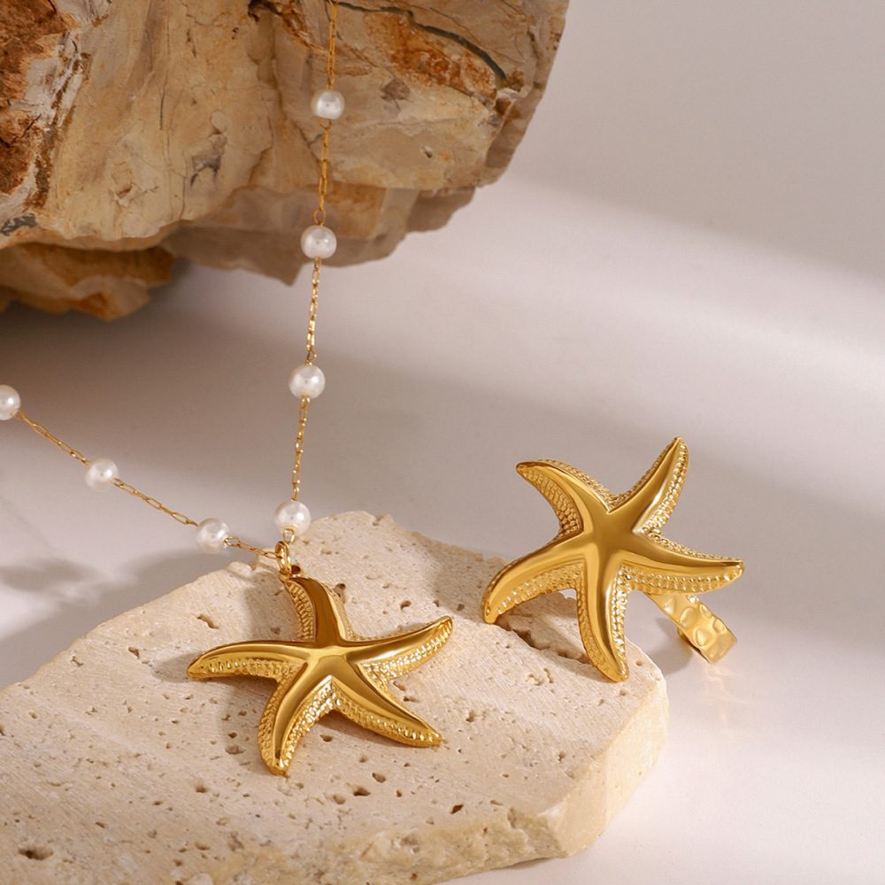 Collier Avec Pendentif Tortue Simple En Acier Inoxydable Plaqué Or  Et Perles Artificielles Pour Femme, 1 Pièce Image3