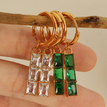 1 paire de boucles d'oreilles pendantes géométriques classiques en acier titane plaqué or  et zircon pour femmes