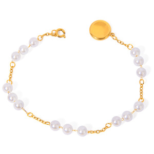 Bracelet De Perles Artificielles Pour Femme, Série Simple, Perles Douces, En Acier Inoxydable Plaqué Or  h5 Image6