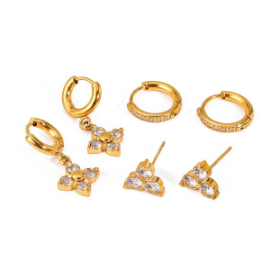 1 Paire De Boucles D'Oreilles Géométriques Classiques En Acier Inoxydable Plaqué Or Et Zircon Pour Femme h5 Image7