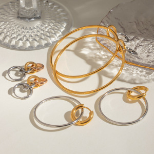1 Paire De Boucles D'Oreilles Créoles Géométriques Simples En Acier Inoxydable Plaqué Or Pour Femme h5 Image3
