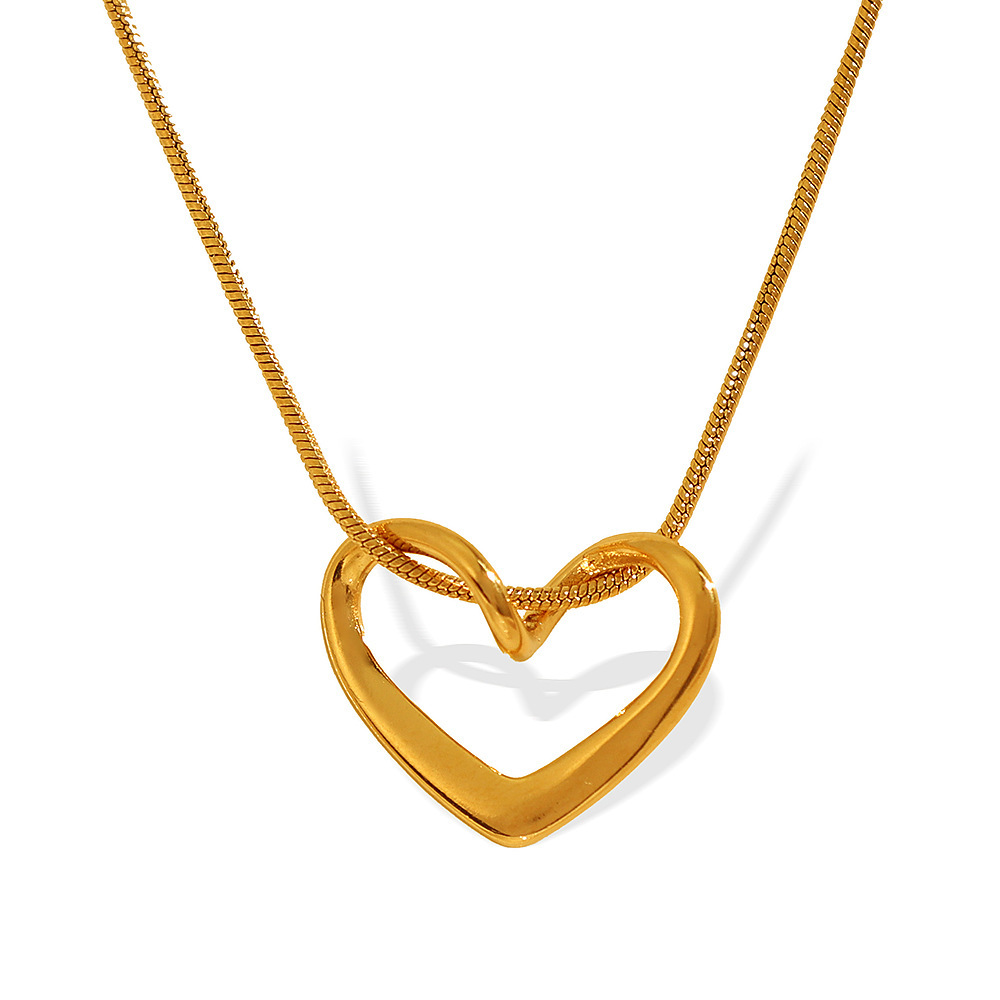 Collier Avec Pendentif En Forme De Cœur Simple En Acier Inoxydable Plaqué Or  Pour Femme, 1 Pièce Image4