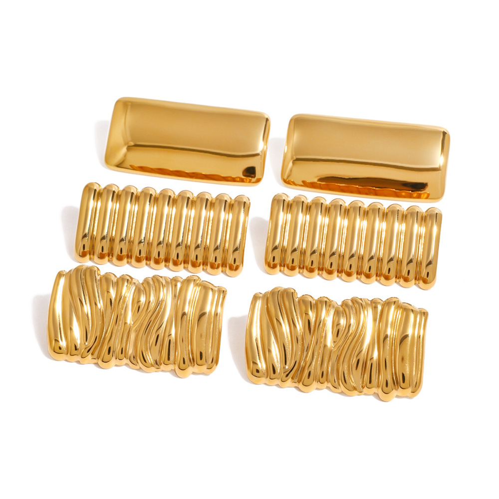 1 Paire De Boucles D'Oreilles À Tige Géométriques Simples En Acier Titane Plaqué Or  Pour Femme Image4