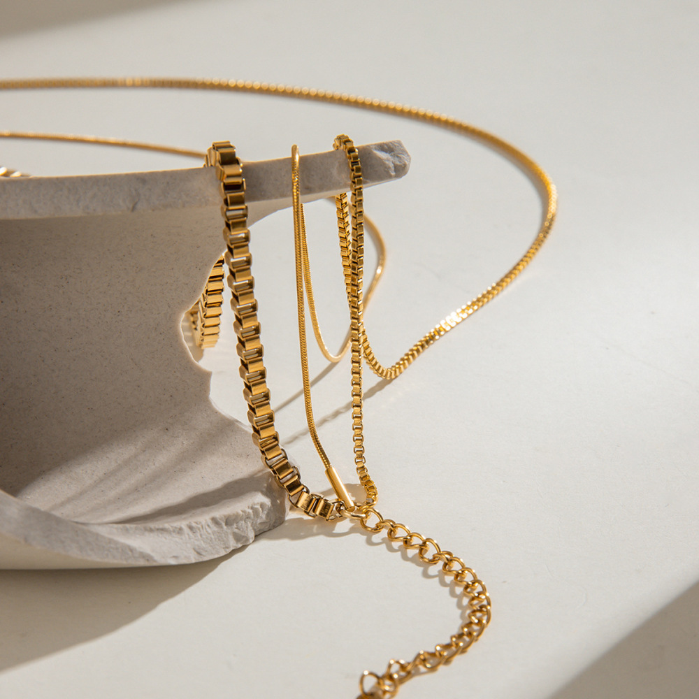 Collier Simple À Superposer En Acier Inoxydable Plaqué Or  Pour Femme, 1 Pièce Image4