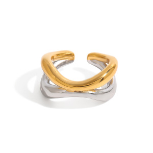 Bague Ajustable Pour Femme, 1 Pièce, En Acier Inoxydable Doré, Étanche, Style Annulaire Chic De La Collection Designable Series h5 Image7