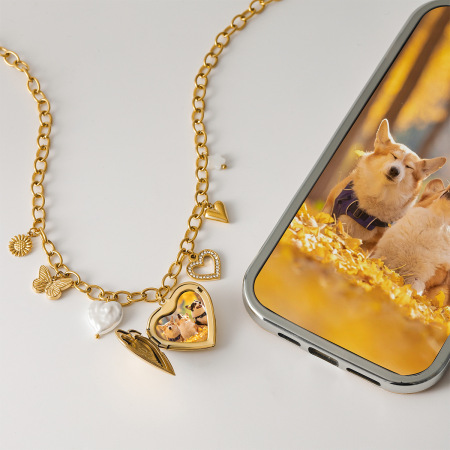 Collier pendentif papillon en forme de cœur, en acier inoxydable doré, étanche, de la série classique (1 pièce)