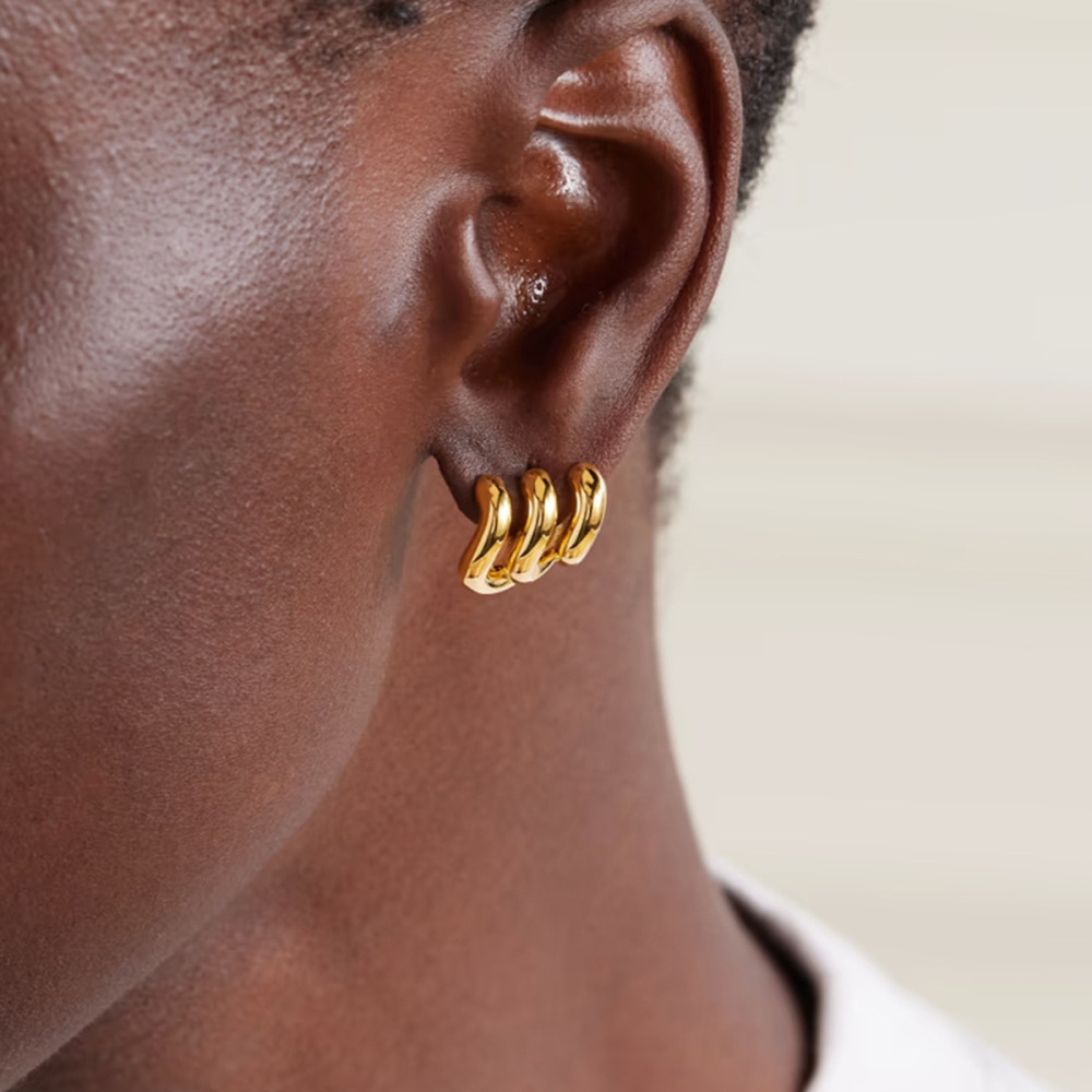 Boucles D'Oreilles Puces Minimalistes Annulaires En Acier Inoxydable Doré, Étanches, Collection Designable Series (1 Paire) Image5