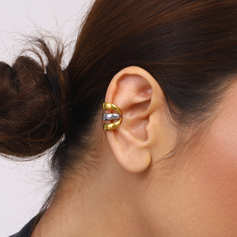 1 Paire De Manchettes D'Oreilles Annulaires Minimalistes En Acier Inoxydable Étanche, Couleur Or Et Argent, Pour Femmes, Collection Daily Series Image4