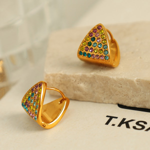 1 Paire De Boucles D'Oreilles Puces Pour Femme, En Acier Inoxydable Plaqué Or, Ornées De Strass Et De Formes Géométriques Simples. h5 Image4