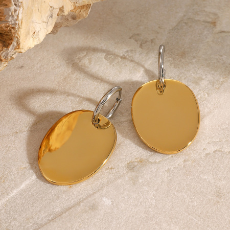 1 paire de boucles d'oreilles pendantes géométriques quotidiennes en acier inoxydable plaqué or  pour femme 2