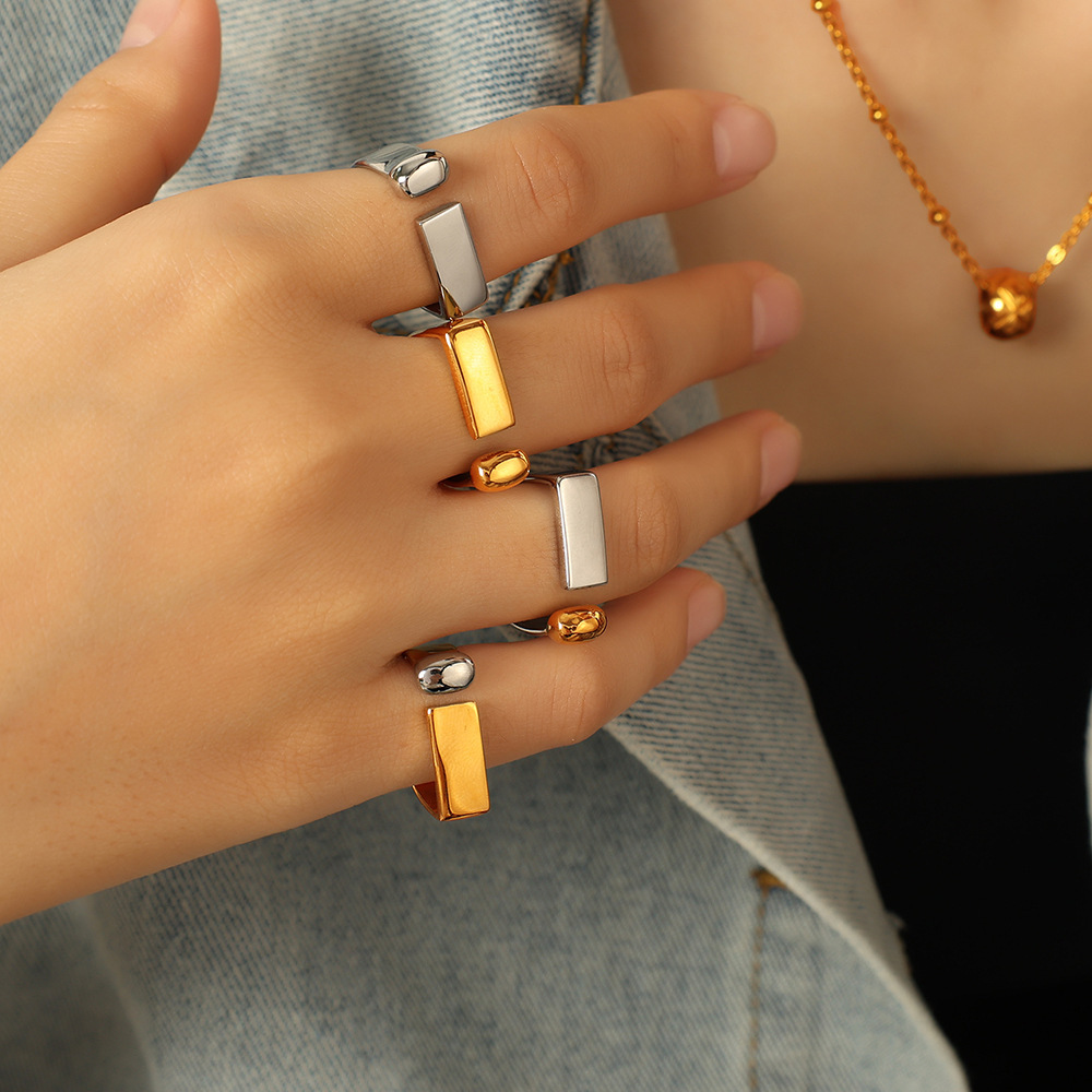 1 Paire De Bagues Ajustables Géométriques Simples En Acier Inoxydable Plaqué Or  Pour Femme Image5