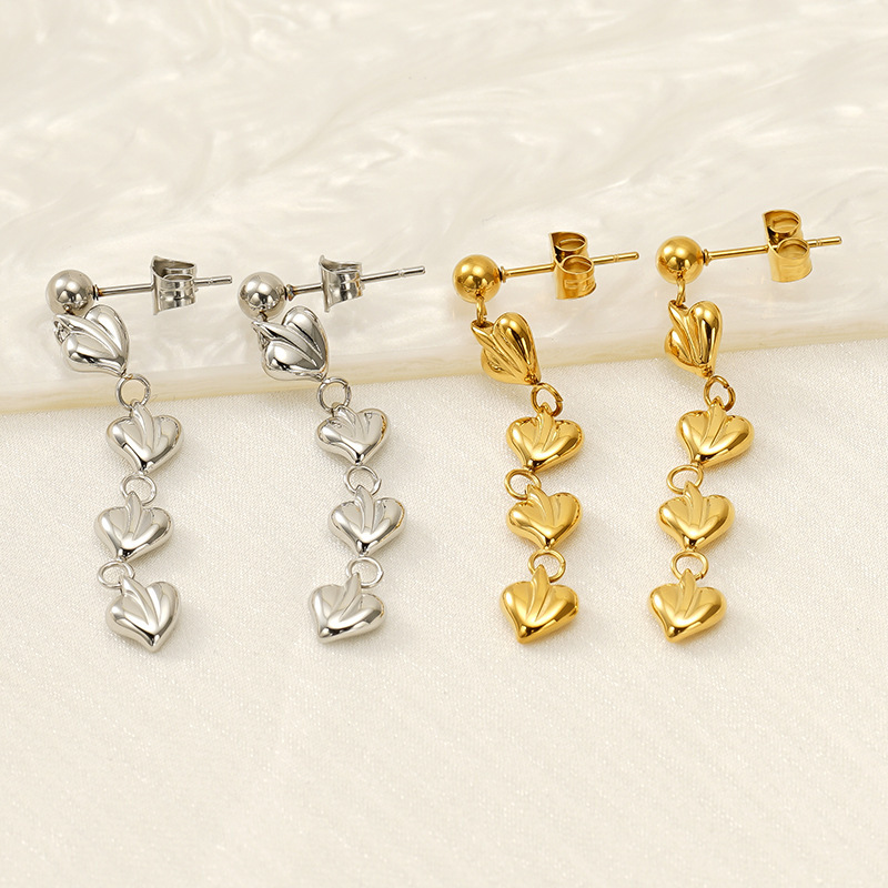 Boucles D'Oreilles Pendantes Classiques À Pompons, En Acier Inoxydable Plaqué Or, Pour Femme (1 Paire). Image4