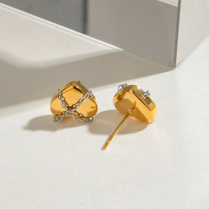 1 Paire De Boucles D'Oreilles Puces Pour Femme, Style Punk, Chaîne En Forme De Cœur, En Acier Inoxydable Étanche, Coloris Or Et Argent. h5 Image5