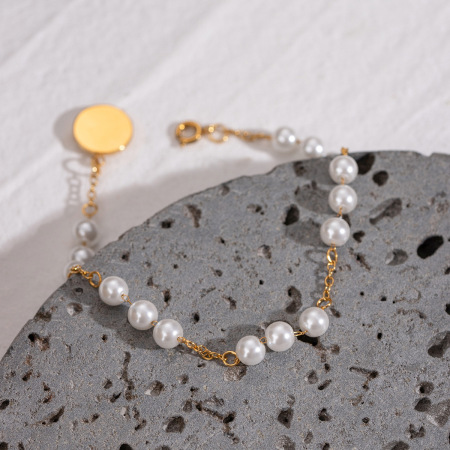 bracelet de perles artificielles pour femme, série simple, perles douces, en acier inoxydable plaqué or  2