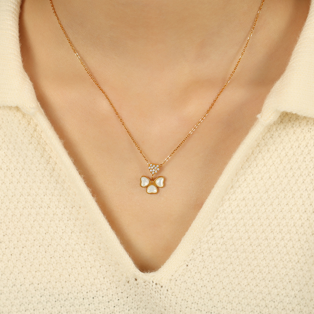 Collier Avec Pendentif Géométrique Simple En Acier Inoxydable Plaqué Or Et Strass Pour Femme, 1 Pièce h5Image5