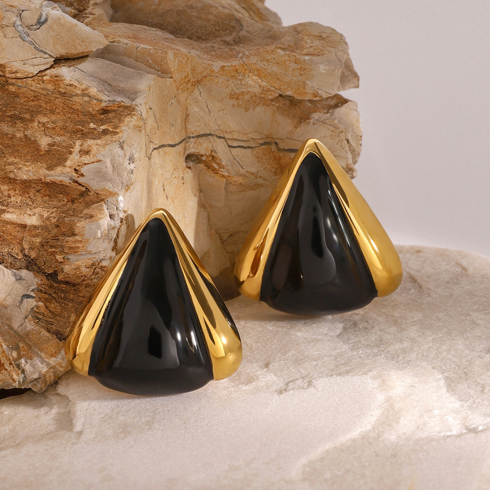 1 Paire De Boucles D'Oreilles À Tige Géométriques Quotidiennes En Acier Inoxydable Plaqué Or  Pour Femme Image3
