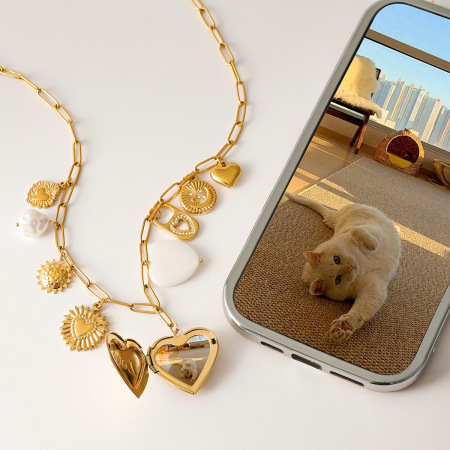 Collier pendentif élégant et chic en forme de cœur, en acier inoxydable étanche, couleur or, pour femme, à faire soi-même (1 pièce)