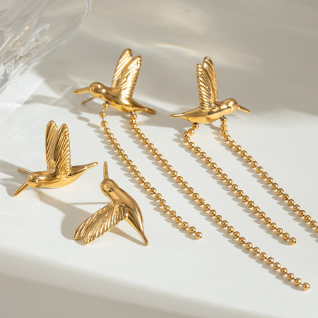 1 paire de boucles d'oreilles pendantes ethniques rétro à motif animalier, en acier inoxydable plaqué or pour femme 2