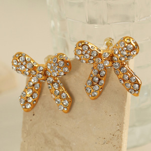 1 Paire De Boucles D'Oreilles À Tige Rétro En Acier Inoxydable Plaqué Or Avec Strass Pour Femme h5 Image5