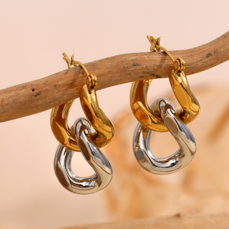 Boucles d'oreilles pendantes pour femme, modèle Simple Series Elegant Twist, en acier inoxydable étanche, couleur or (1 paire). 2