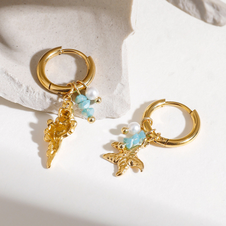 1 paire de boucles d'oreilles pendantes Oceanic en acier inoxydable étanche couleur or 2