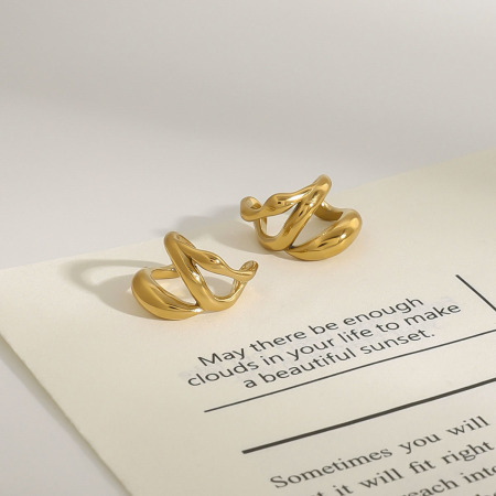 1 paire de manchettes d'oreilles pour femmes, collection Stylish Series, forme classique irrégulière, acier inoxydable, étanches, couleur or 2