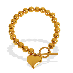 Bracelet À Breloques Pour Femme En Acier Inoxydable Plaqué Or , Série Simple, Motif Cœur Simple, 1 Pièce h5 Image4