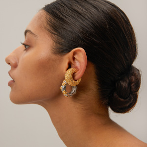 1 Paire De Boucles D'Oreilles Créoles Rétro En Acier Inoxydable Plaqué Or Pour Femme, Série Classique h5 Image3