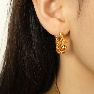 1 Paire De Boucles D'Oreilles Puces Pour Femme, Style Rétro Torsadé, En Acier Inoxydable Plaqué Or. h5 Image4