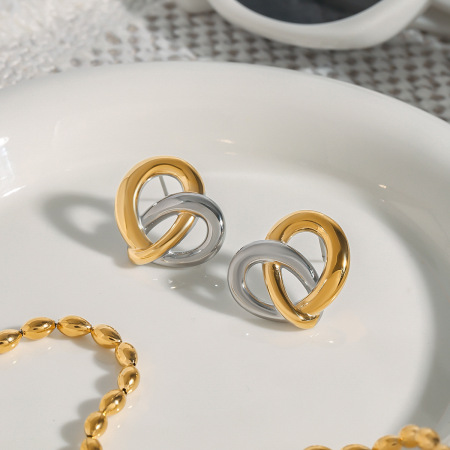 1 paire de boucles d'oreilles puces pour femme, collection Fascinating Series, forme nœud cœur, en acier inoxydable étanche couleur or. 2