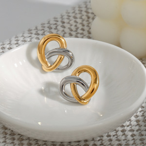 1 Paire De Boucles D'Oreilles Puces Pour Femme, Collection Fascinating Series, Forme Nœud Cœur, En Acier Inoxydable Étanche Couleur Or. h5 Image4