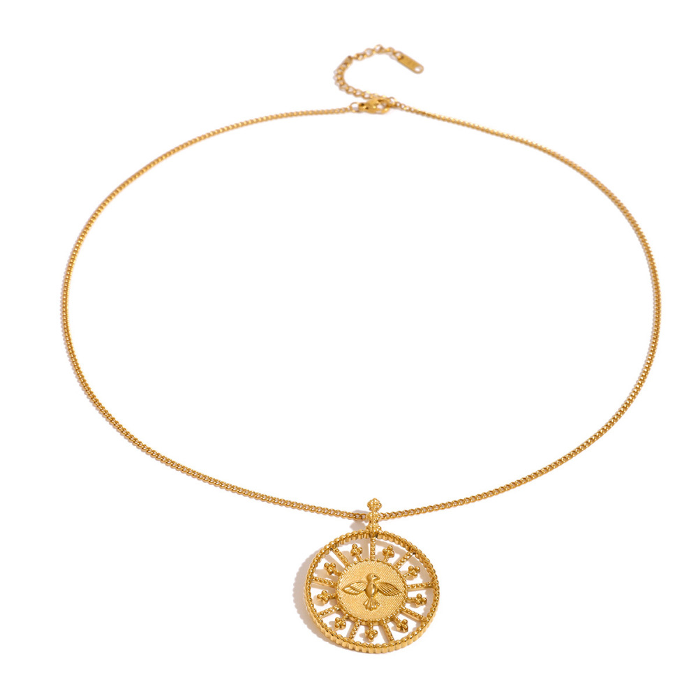 Collier Avec Pendentif En Acier Inoxydable Plaqué Or  Pour Femme, Série Ethnique, Motif Animal Rétro Image5