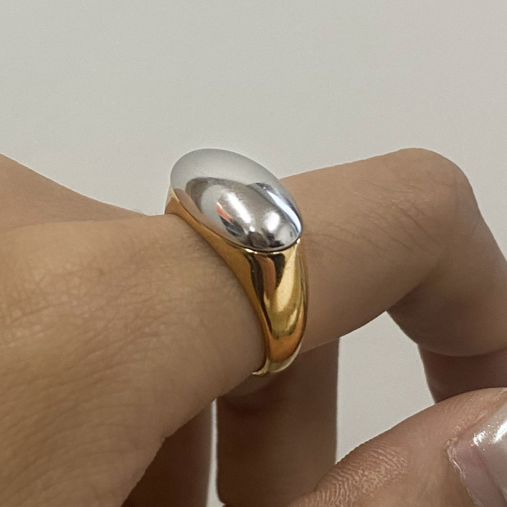 Bague Ajustable Ovale Minimaliste En Acier Inoxydable, Étanche, Couleur Or Et Argent, Pour Femme. Image8