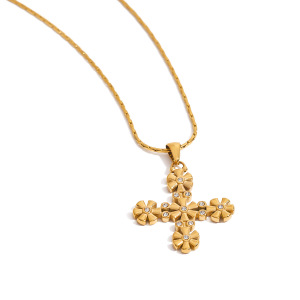 Collier Pendentif Croix Vintage Exquis En Acier Inoxydable Étanche Couleur Or, Collection Classique (1 Pièce) h5 Image10
