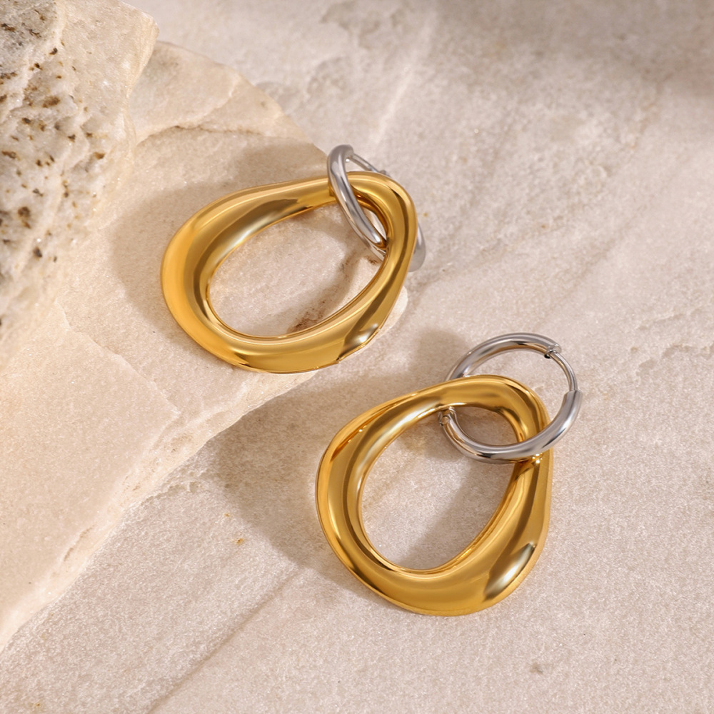 1 Paire De Boucles D'Oreilles Pendantes Géométriques Simples En Acier Inoxydable Plaqué Or  Pour Femme Image3