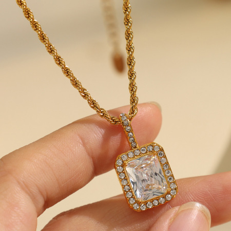 Collier avec pendentif géométrique en acier titane doré pour femme, série luxueuse, 1 pièce 2