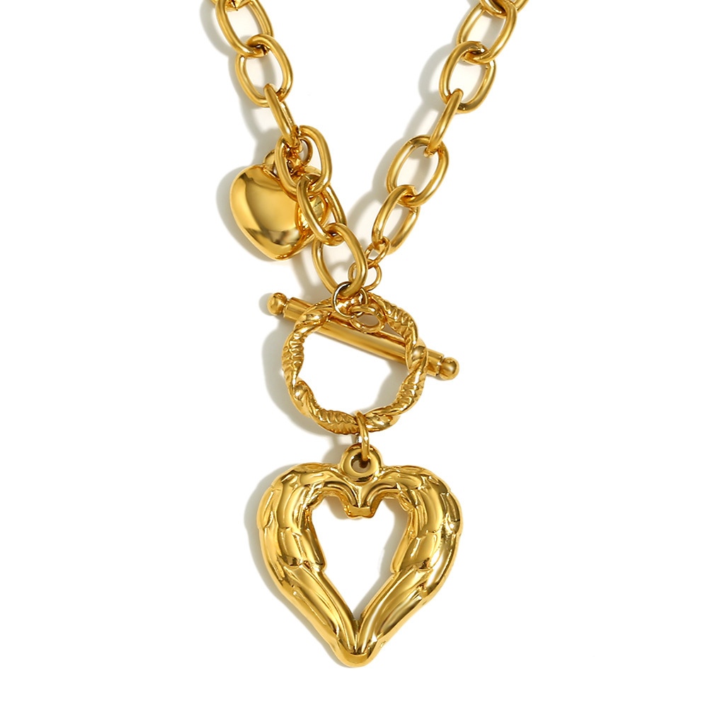 Collier Pendentif Élégant En Forme De Cœur/Amour, En Acier Inoxydable Étanche, Couleur Or, Collection Romantique (1 Pièce) Image7