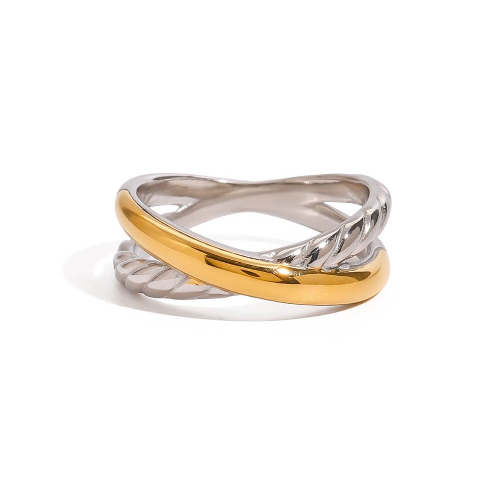 1 Paire De Bagues Simples Géométriques En Acier Inoxydable Plaqué Or  Pour Femme Image6