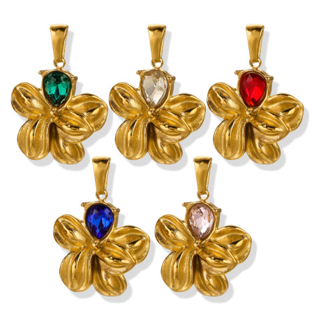 Pendentif femme classique, élégant, en acier inoxydable, couleur or, motif floral, 1 pièce